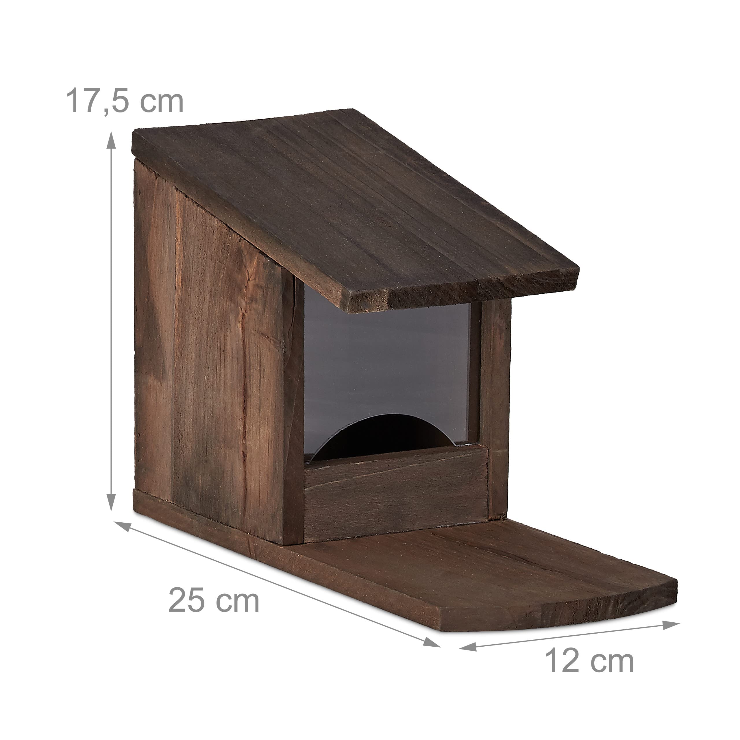 Relaxdays Mangiatoia per Scoiattoli, Autoportante, in Legno, HxLxP: 17,5 x 12 x 25 cm ca. Colore Marrone Scuro