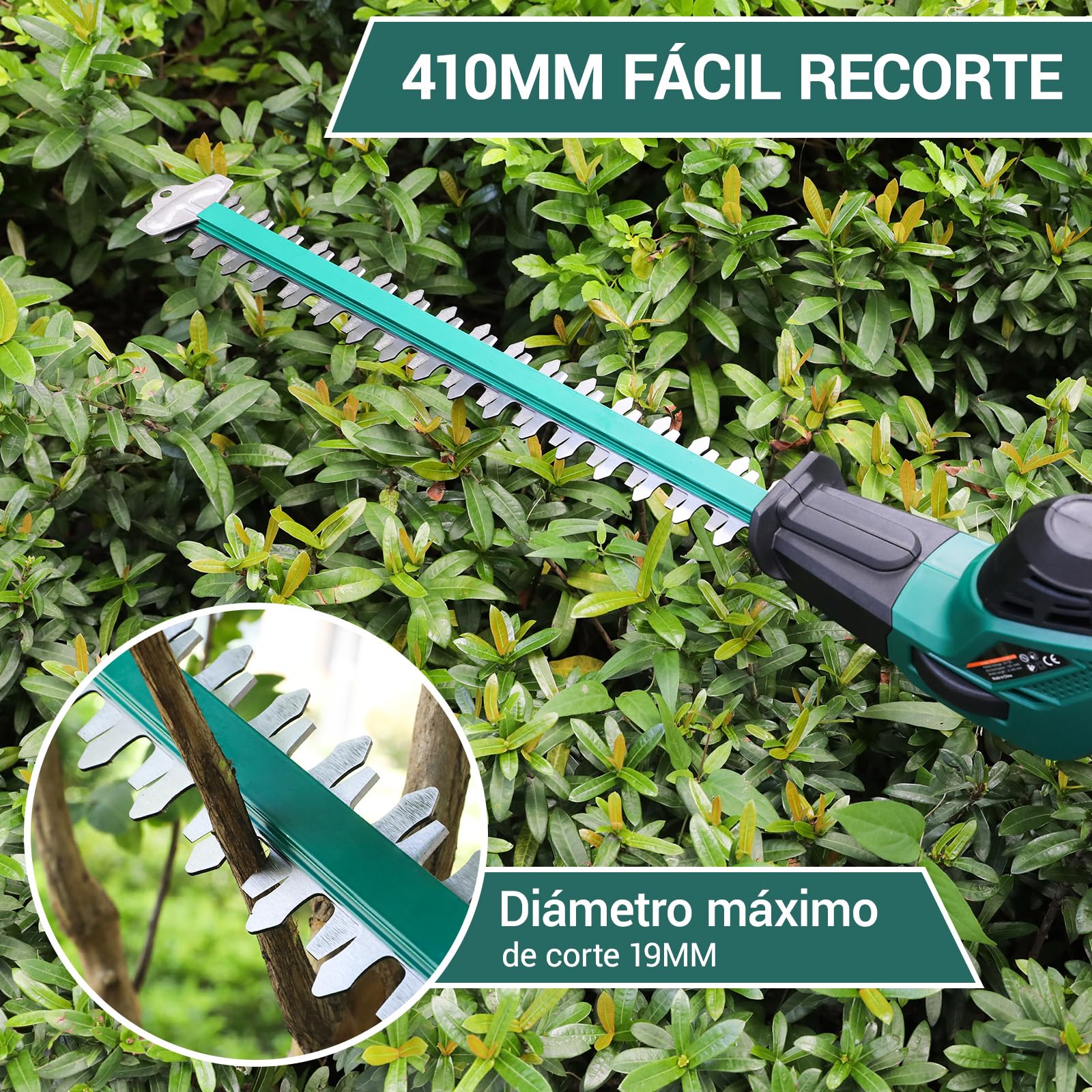 Cortasetos telescópico inalámbrico, Cortasetos inalámbrico, con batería/Cargador de Iones de Litio de 20 V y 4,0 Ah, Longitud de Hoja de 45 cm, Mango Principal Giratorio, Engranaje de Metal