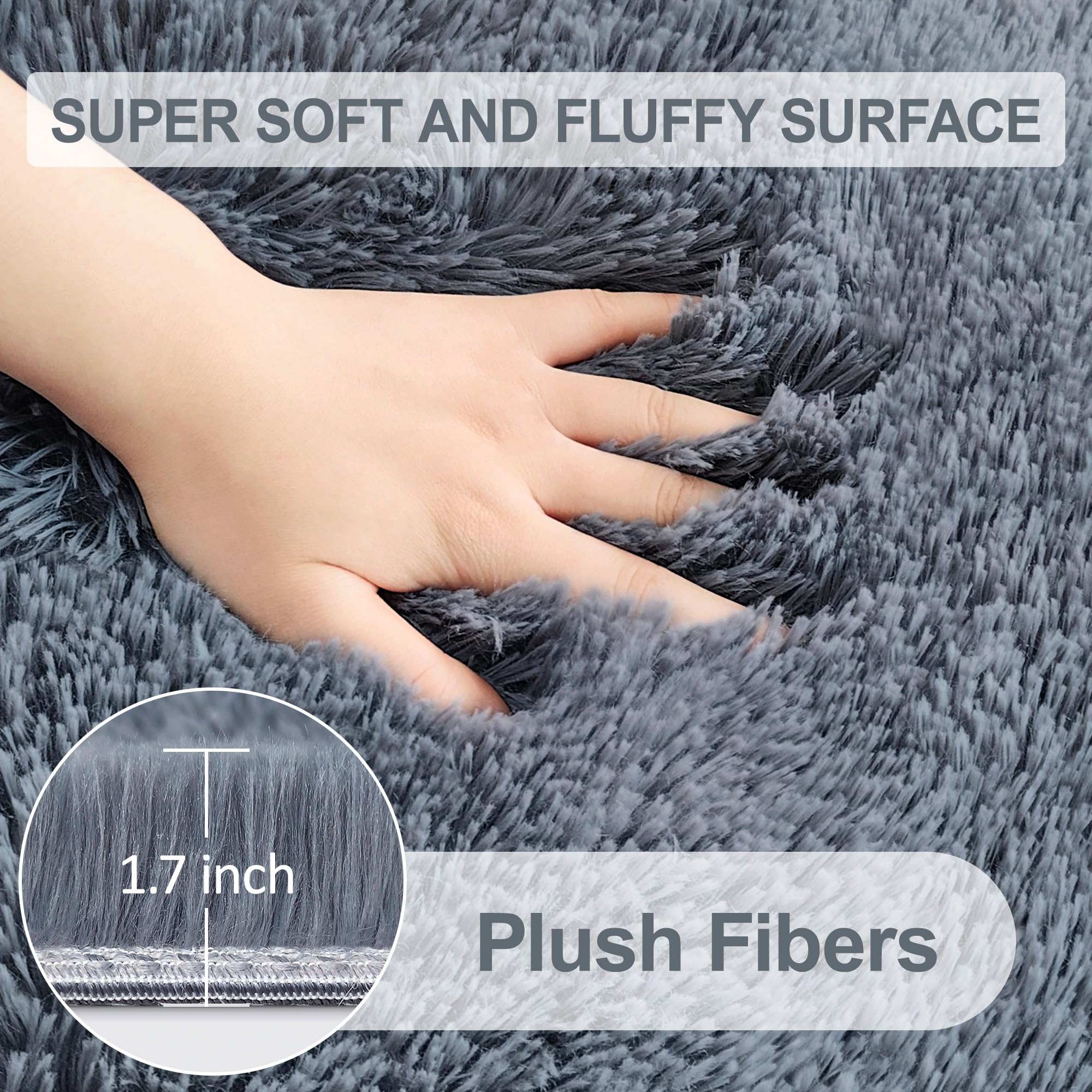 Tapis pelucheux à poils longs ultra doux et épais pour chambre à coucher, salon, dortoir, chambre d'enfant, décoration d'intérieur, esthétique, antidérapant, durable, 1,5 x 2,4 m, gris