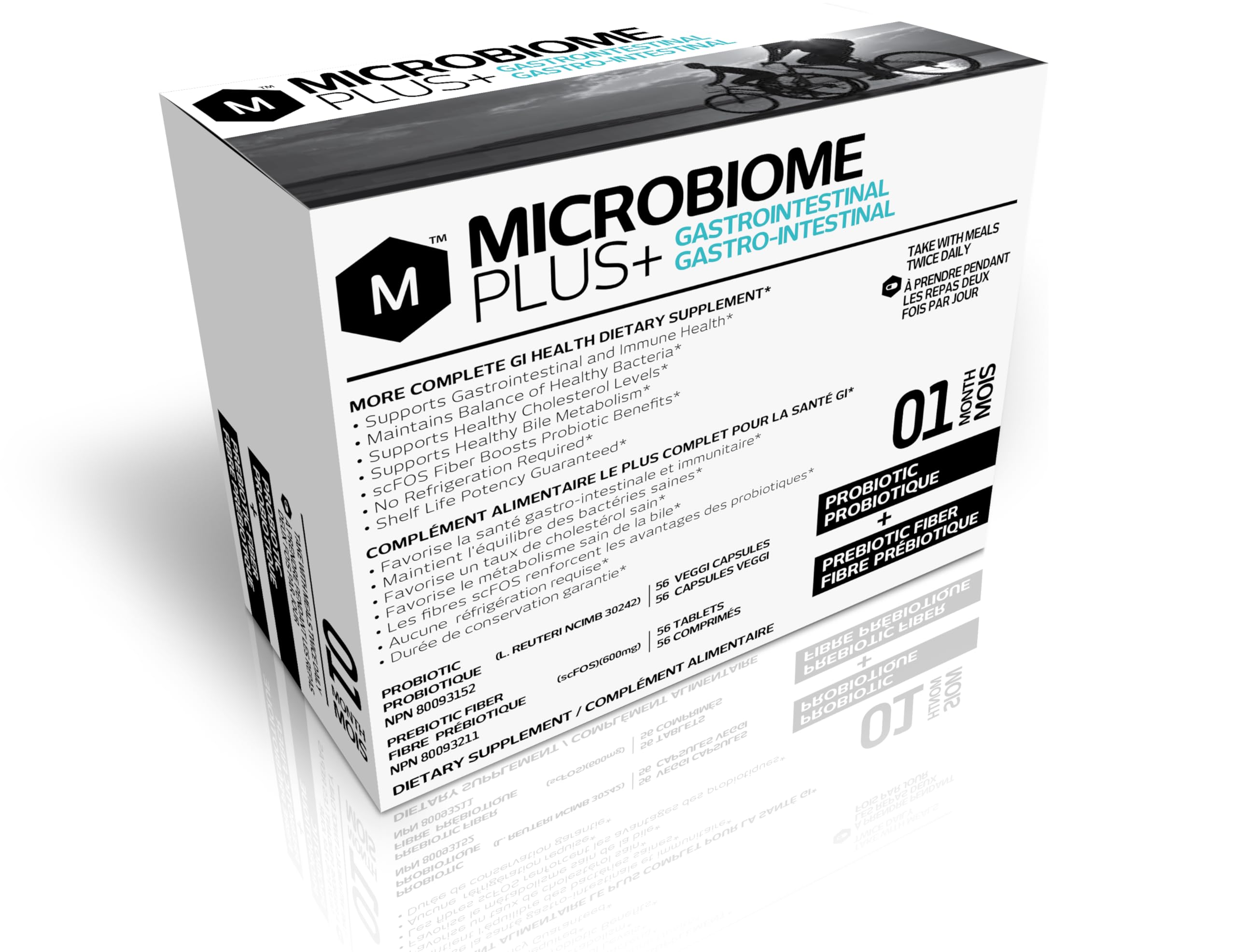 Microbiome Plus Gastrointestinal Probiotics L Reuteri NCIMB 30242 and Prebiotics scFOS, GI Digestive Supplements, Allergy Safe, Gluten-Free Probiotic Supplement for Men and Women (1 Month Supply)