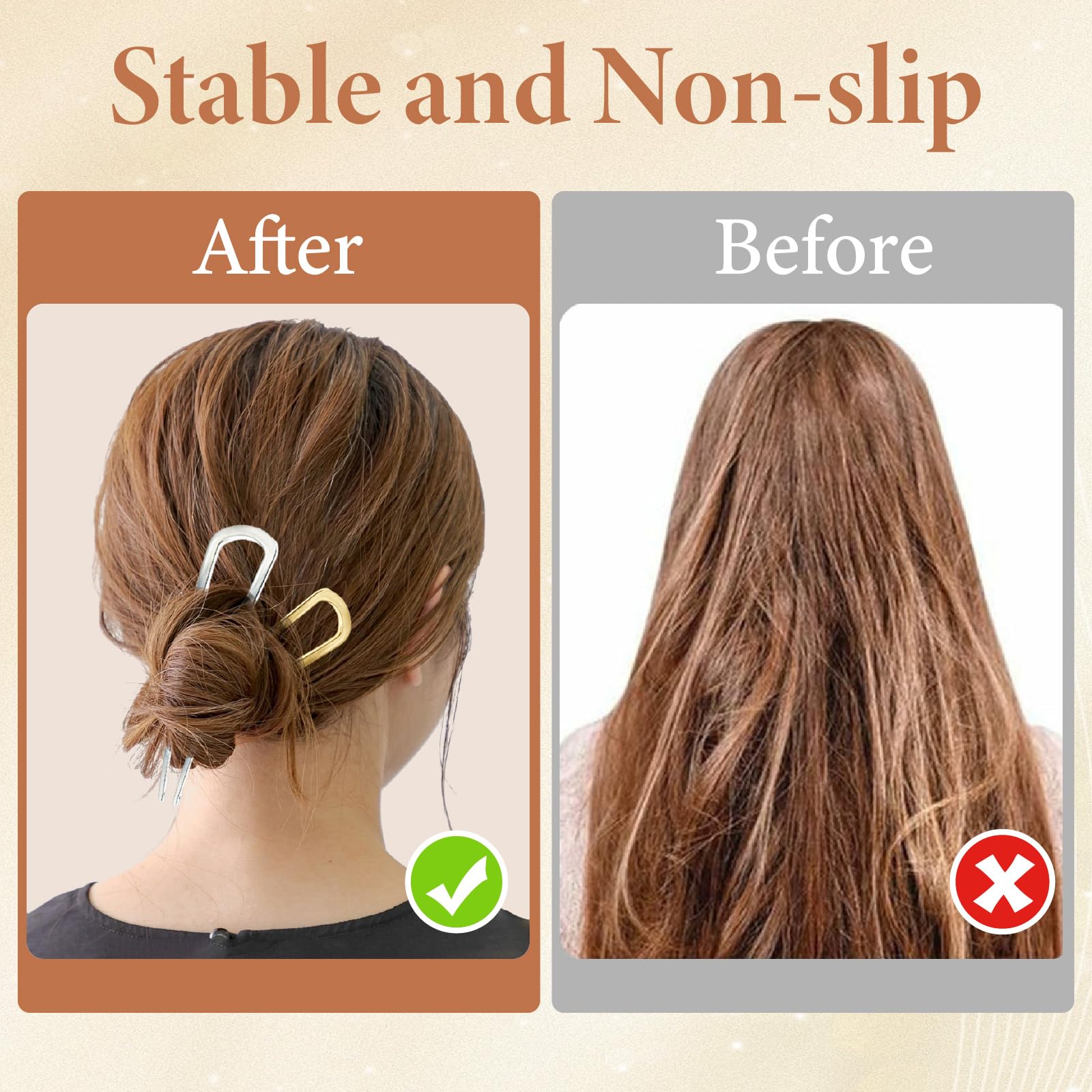 2 PCS Metal French Hair Pins, 14CM U Shaped Hair Pins, French Twist Hair Pin with 2 No Bend Hair Clips and 10 Bobby Pins - Image 4
