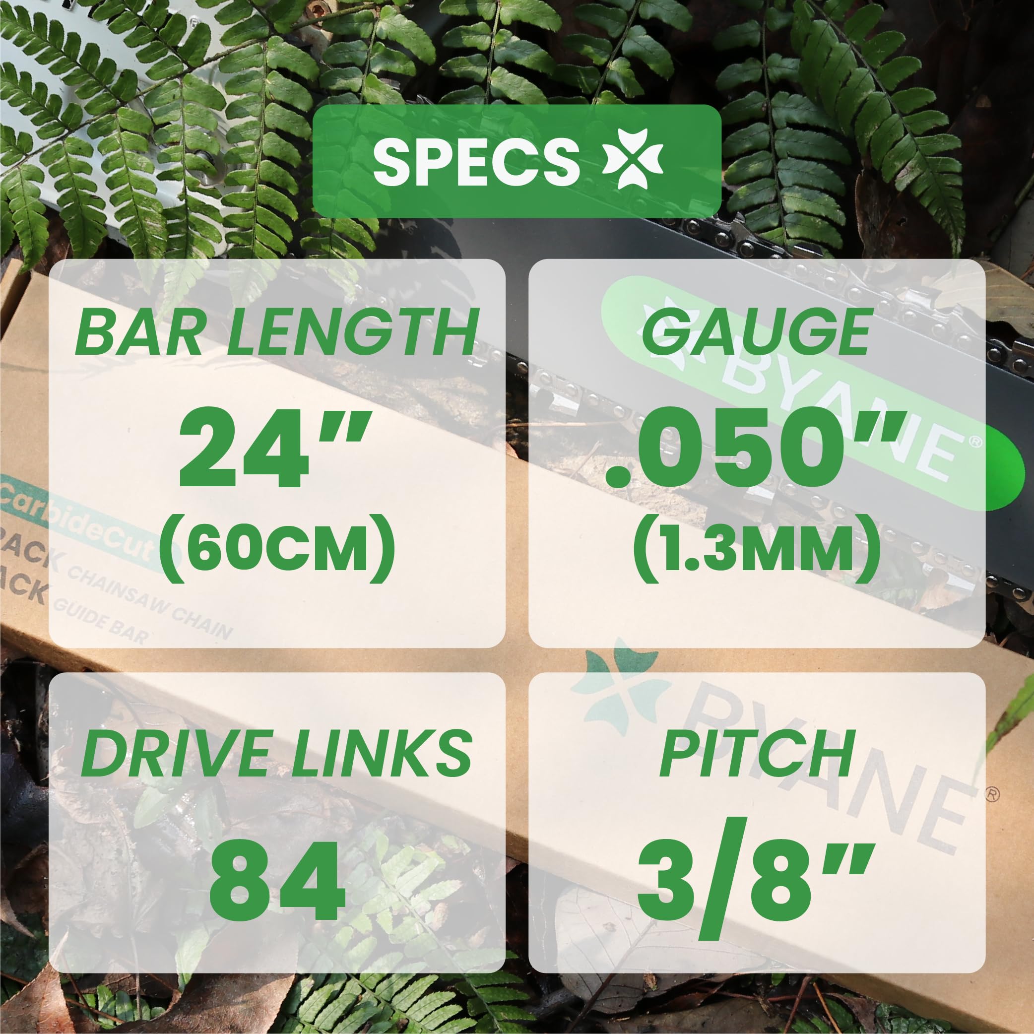 Byane 3 catene per motosega in carburo da 61 cm, passo 3/8", calibro 0,50", 84 maglie di trasmissione per Husqvarna 455, 460 Rancher, Stihl MS290, MS362 ed Echo CS-590