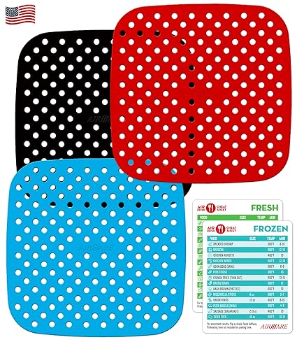 NEW! Airware REUSABLE Air Fryer Liners ? 8.5 Inch NON-STICK Silicone Air Fryer Basket Mats | Square Air Fryer Accessories For Cosori XL, Instant Vortex, NuWave, Philips, and More | BPA Free (2-Pack)