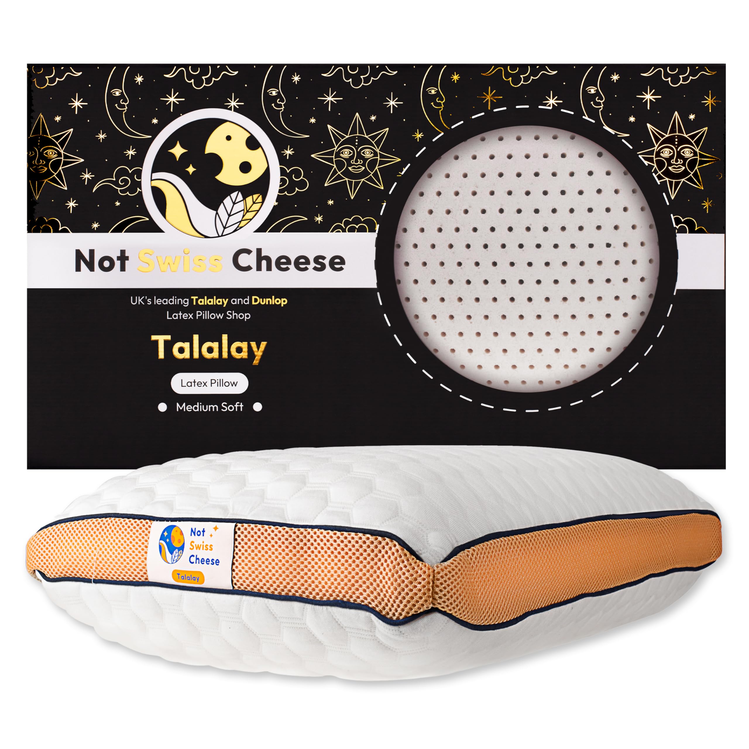 Almohada de Látex Talalay | Almohada Latex Natural Ergonómica y Transpirable | Soporte Cervical | Confort de Lujo Suave | Funda Lavable | Tamaño Queen | 27.5 x 15.7 x 5.9 in