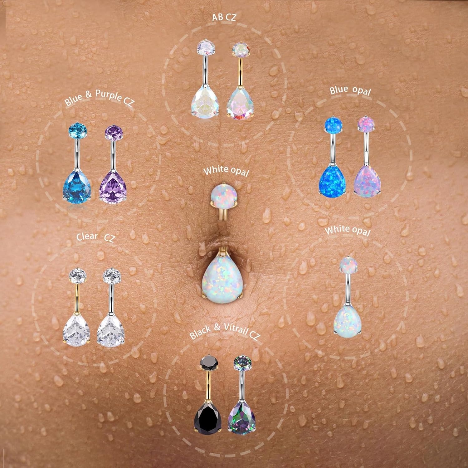 AROWRO Belly Button Ring Titanium Gold Sliver Hypoallergenic 14G Belly Button Piercing 10mm Barbell Belly Rings for Women With Opal - Image 4