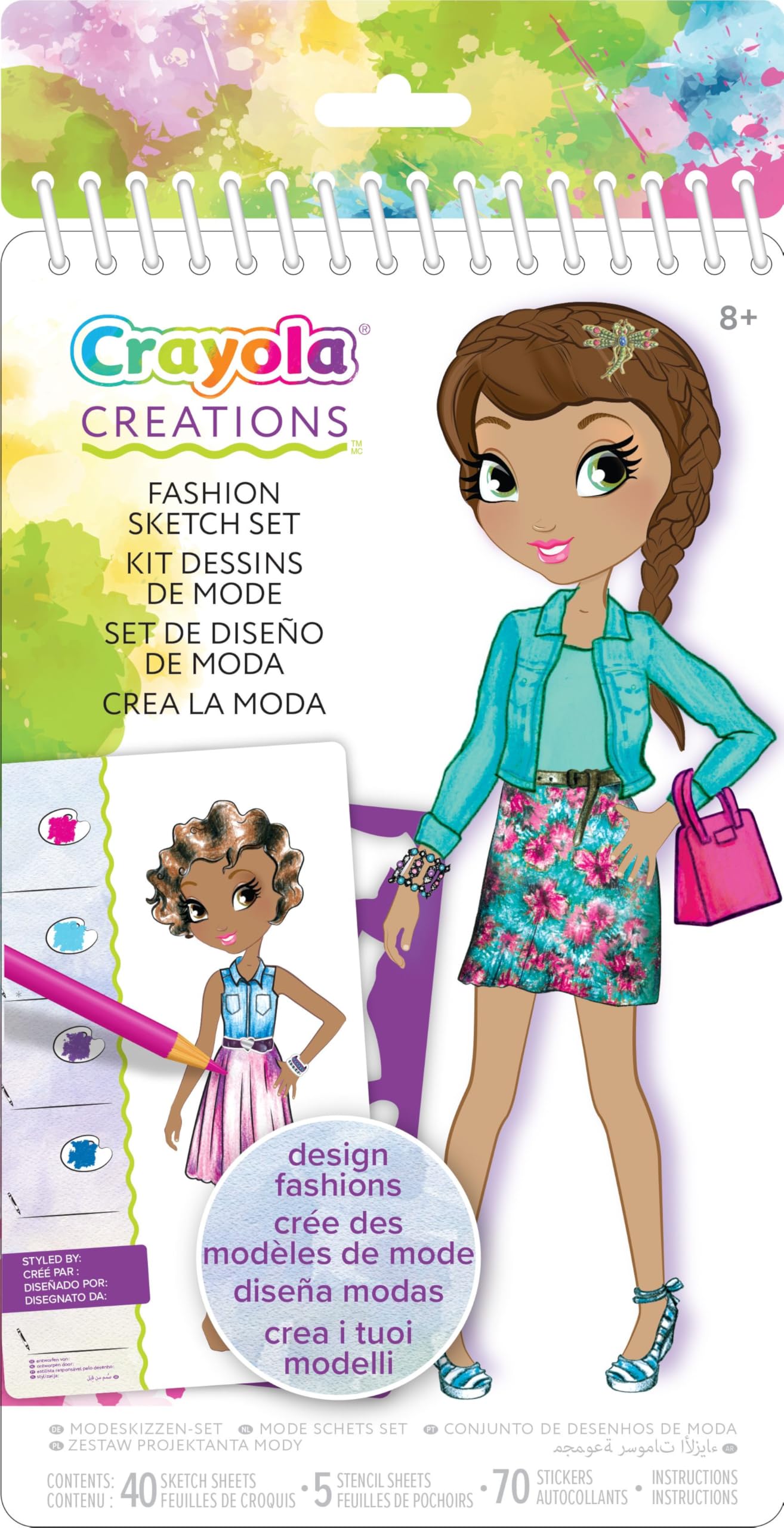 CRAYOLA 04 0476 Creations Fashion Sketch Set, Learn Fashion Illustration, Includes Stencils and Stickers, Great for Creative Kids!