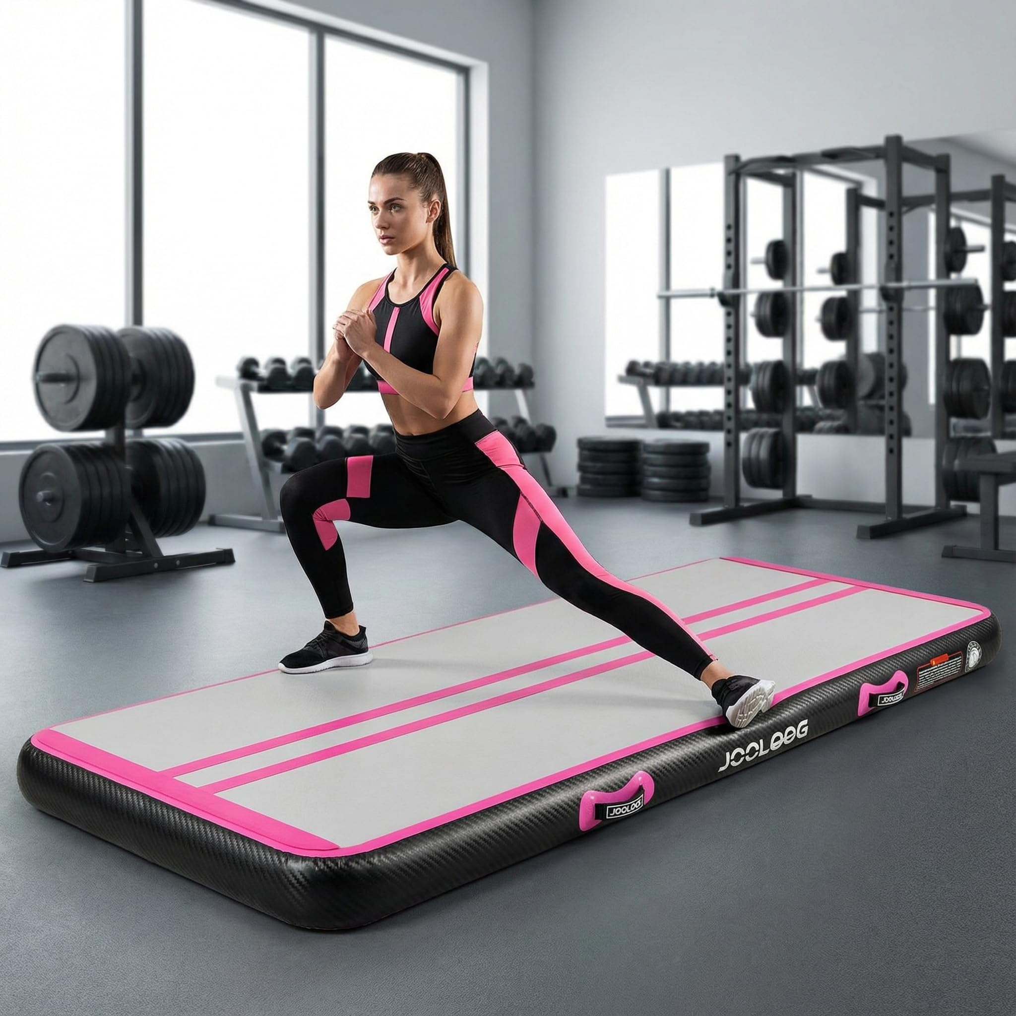 Tapis de gymnastique gonflable de 2 m, 2 m, 3 m, 4 m, 5 m, 6 m avec pompe à air électrique de 650 W pour tapis de culbute, tapis de 10.20 cm d'épaisseur pour usage domestique, plage, parc