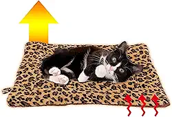 FLYSTAR Tapete de cama para gatos - Almofada fofa de leopardo com aquecimento automático, flanela macia e algodão, tapete confortável para gatos internos adequados para gatos pequenos, médios e