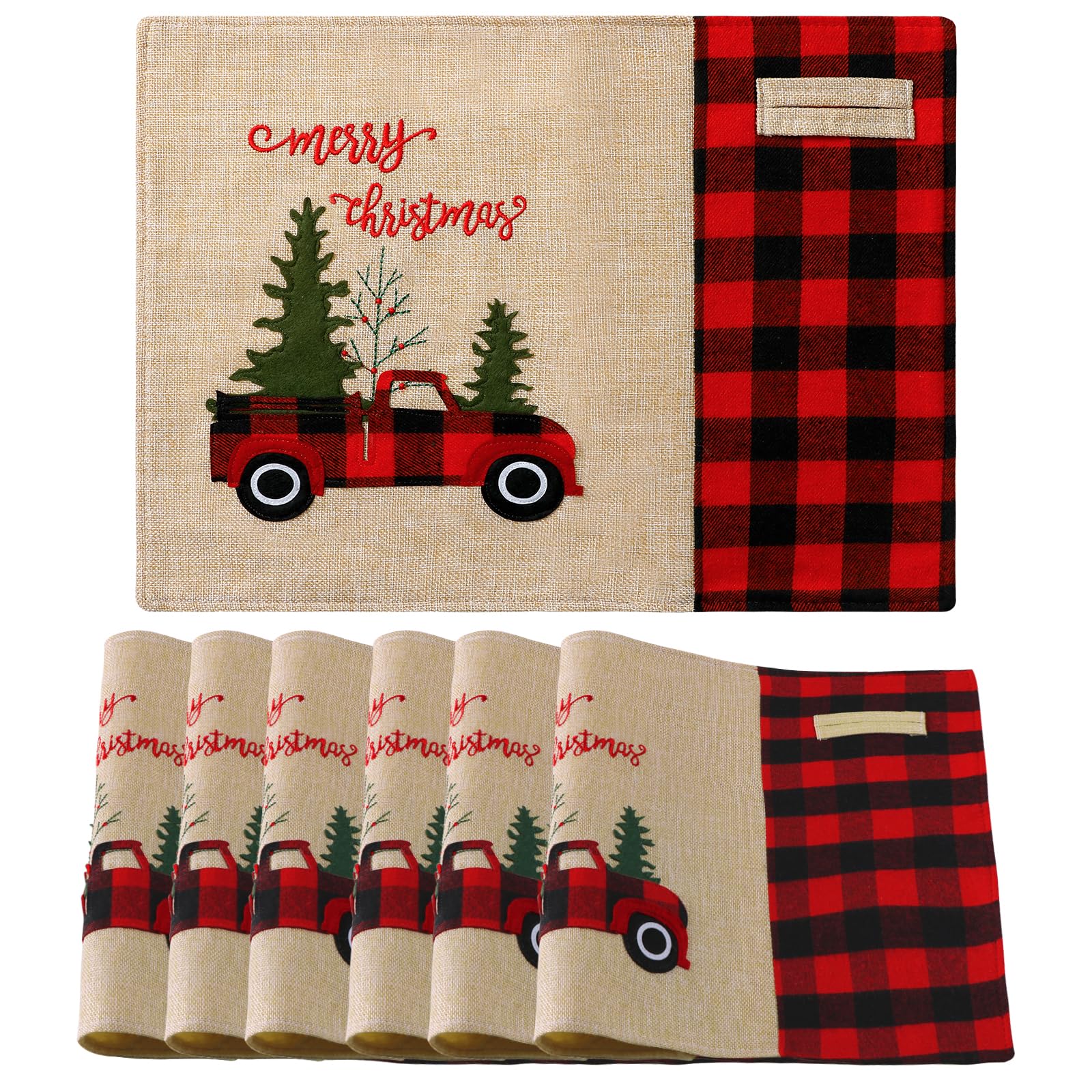 Weldomcor Navidad Manteles Individuales Juego de 6, Rojo Manteles Individuales de Antideslizantes Resistente al Calor Salvamanteles Individuales Navidad Lavables Navidad Decoración para Fiestas