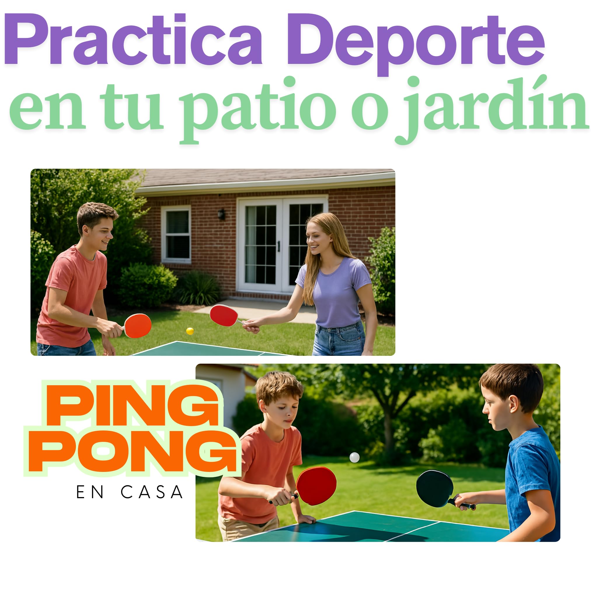 Set de Ping Pong Portátil – 2 Palas + 3 Pelotas + Red con Soportes – Juego de Mesa para Exterior e Interior – Ideal para Camping, Jardín, Vacaciones y Escapadas