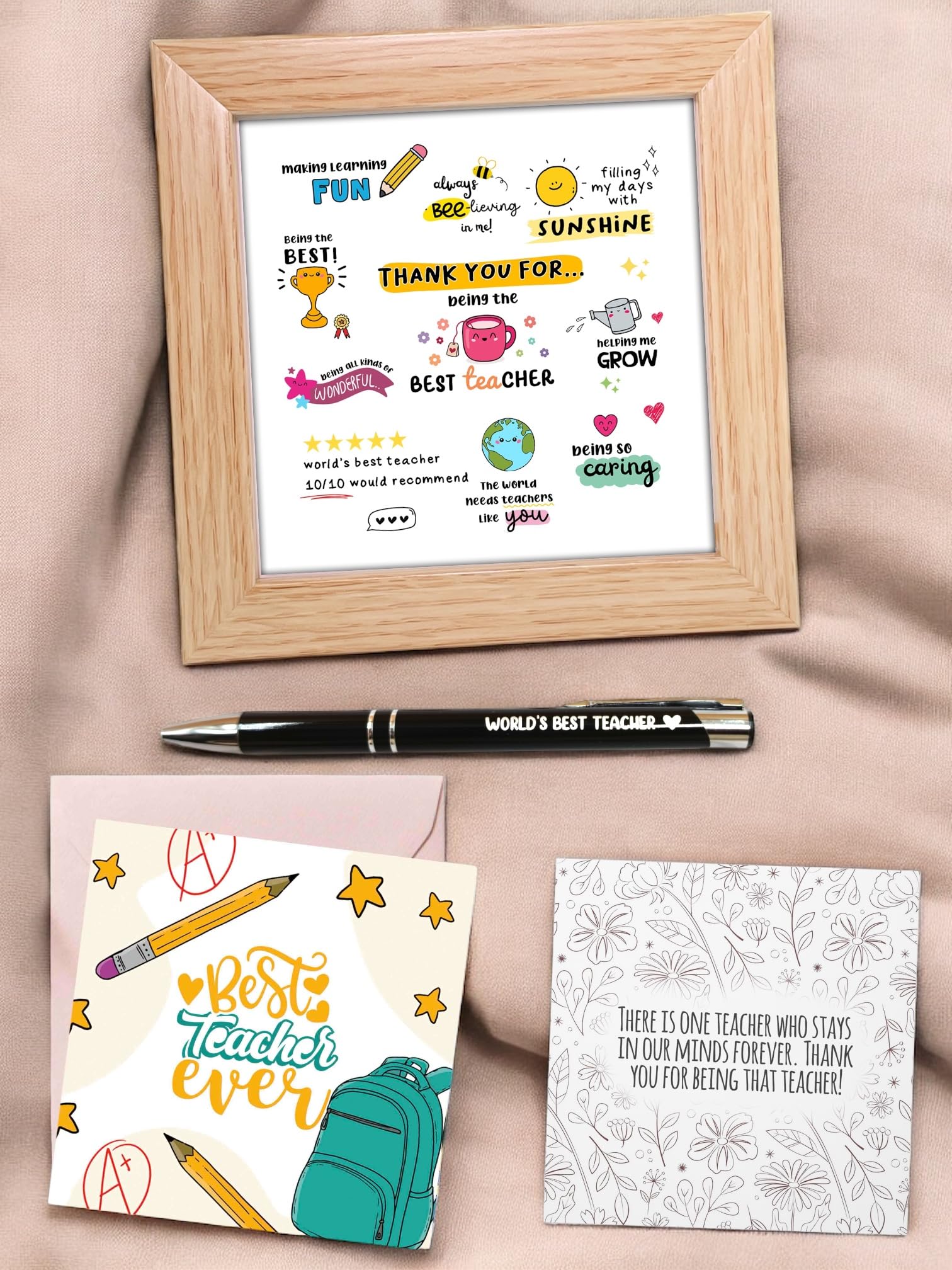 SINCE 7 STORE Gift Hamper for Teacher - Includes 4 Products: Tabletop Frame, World’s Best Teacher Engraved Pen, Greeting Card and a Note - Perfect Teacher's Day Gift/Birthday Gift for Mentor