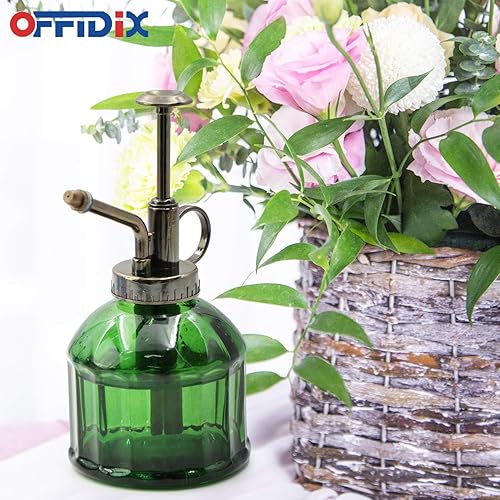 Miniatura 7 de OFFIDIX Mister de cristal para plantas, 6.3 pulgadas de alto, estilo vintage, de bronce, bomba superior de plástico con una mano, regadera