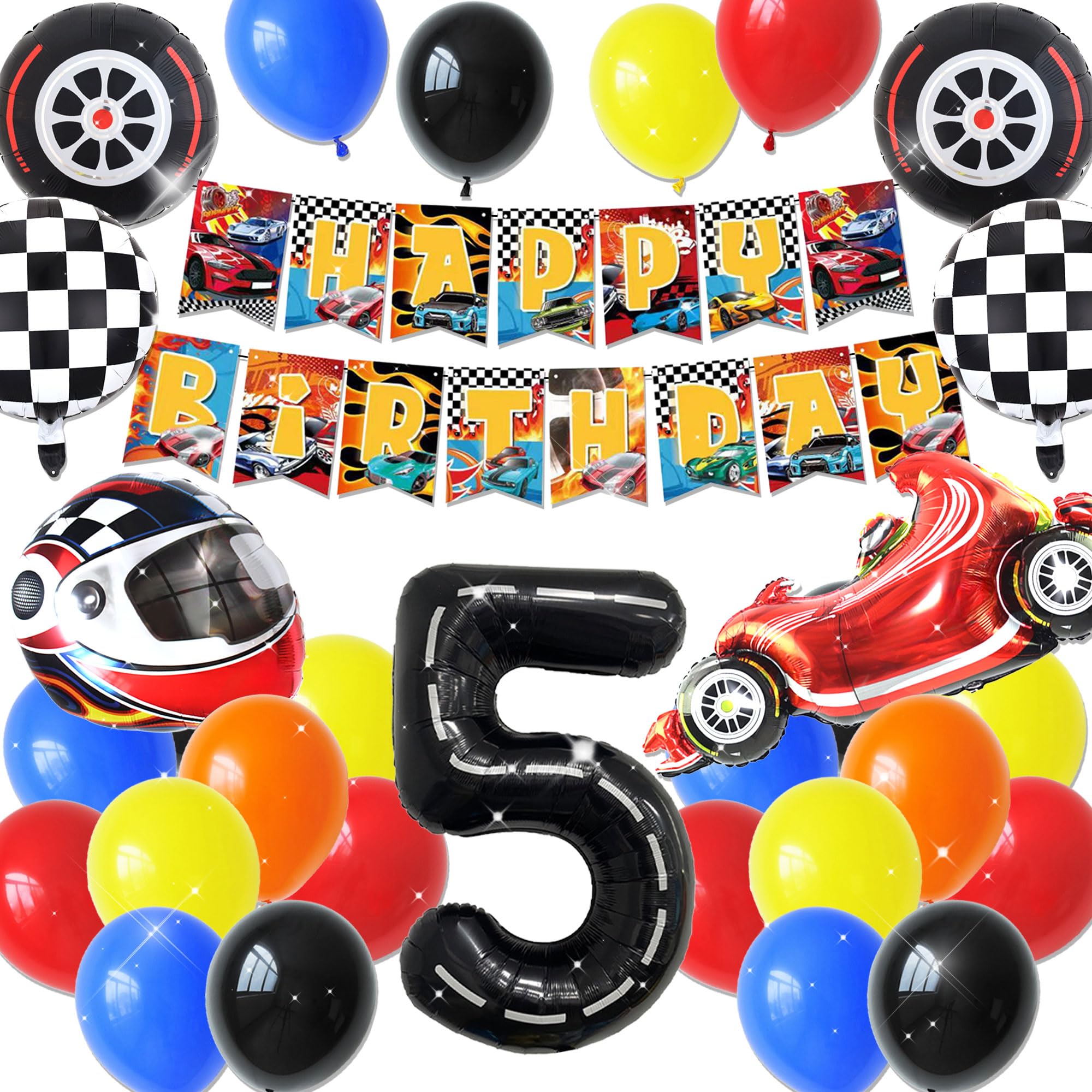 LaVenty Racing Car Auto 5th Balloons Backdrop Racing Car Birthday Decor โ image 1