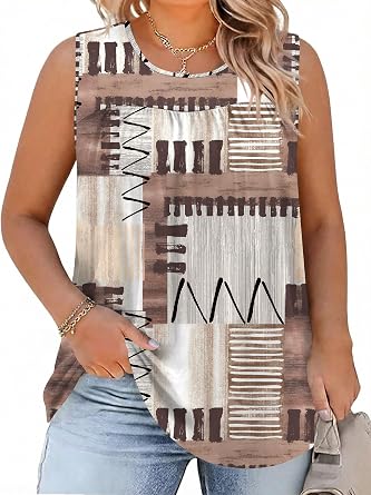 AKEWEI Womens Plus Size Tank Top Casual Summer Tops Sleeveless Loose Fit Blouses Basic T Shirts Trendy Crewneck Tunic Tees