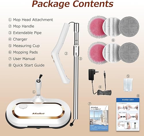 Miniatura 7 de AlfaBot S2 - Trapeador eléctrico inalámbrico para limpieza de pisos, con faro LED y rociadortanque grande de 13.5 fl oz, tiempo de ejecución de 60