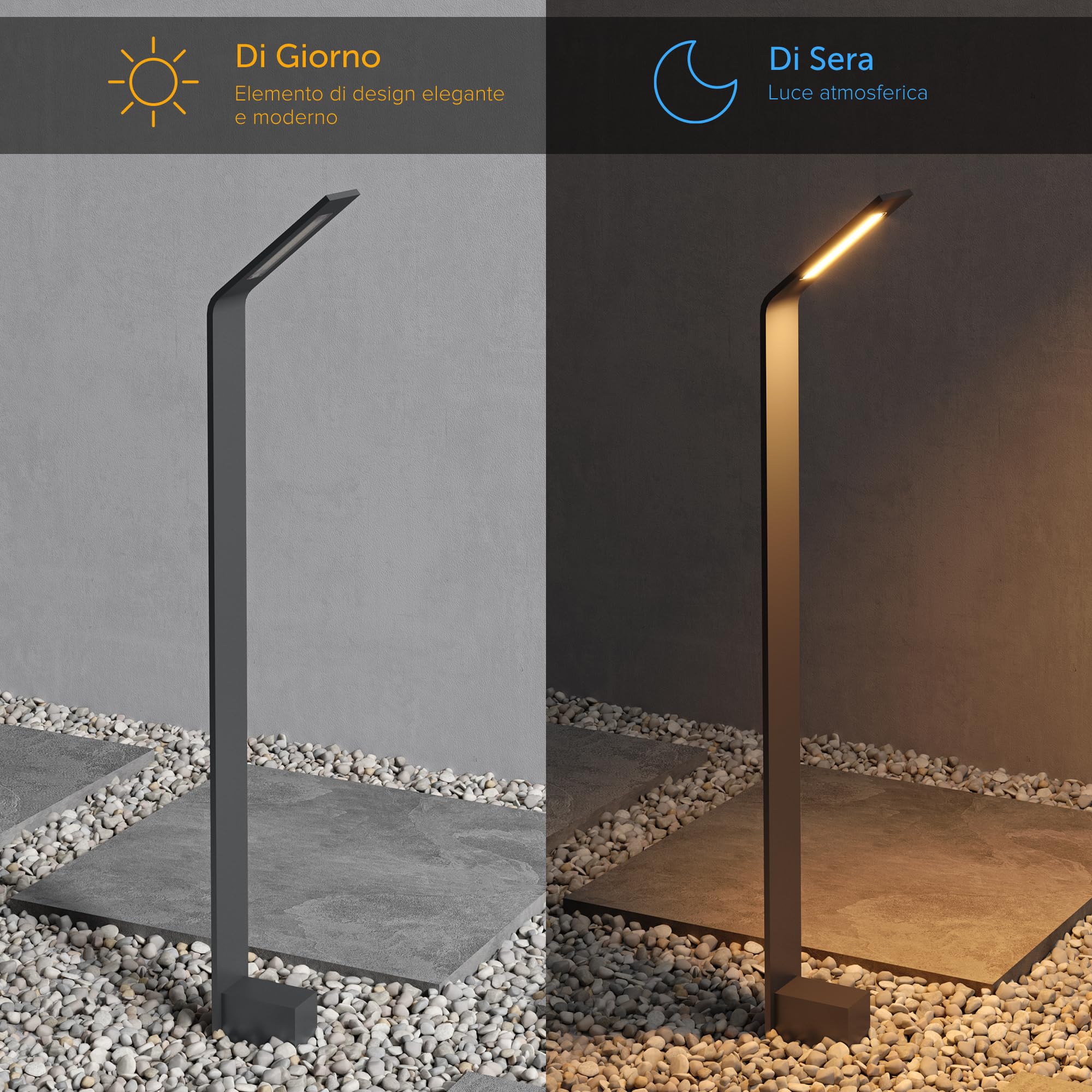 doporro Lampione da Giardino 80 cm IP65 con LED 6W 3000K – Paletto Luminoso da Esterno in Alluminio Grigio Scuro per Sentieri, Vialetti, Terrazze e Cortili, Design Moderno | Lampada da giardino per esterni, 3000 K, luce bianca calda, 128 x 98 x 808 mm, gr