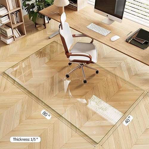 Vista 125 de Koonmi Tapete para silla de vidrio templado para suelos de madera dura y alfombras, 30 x 48 pulgadas, color gris, protector de piso de oficina