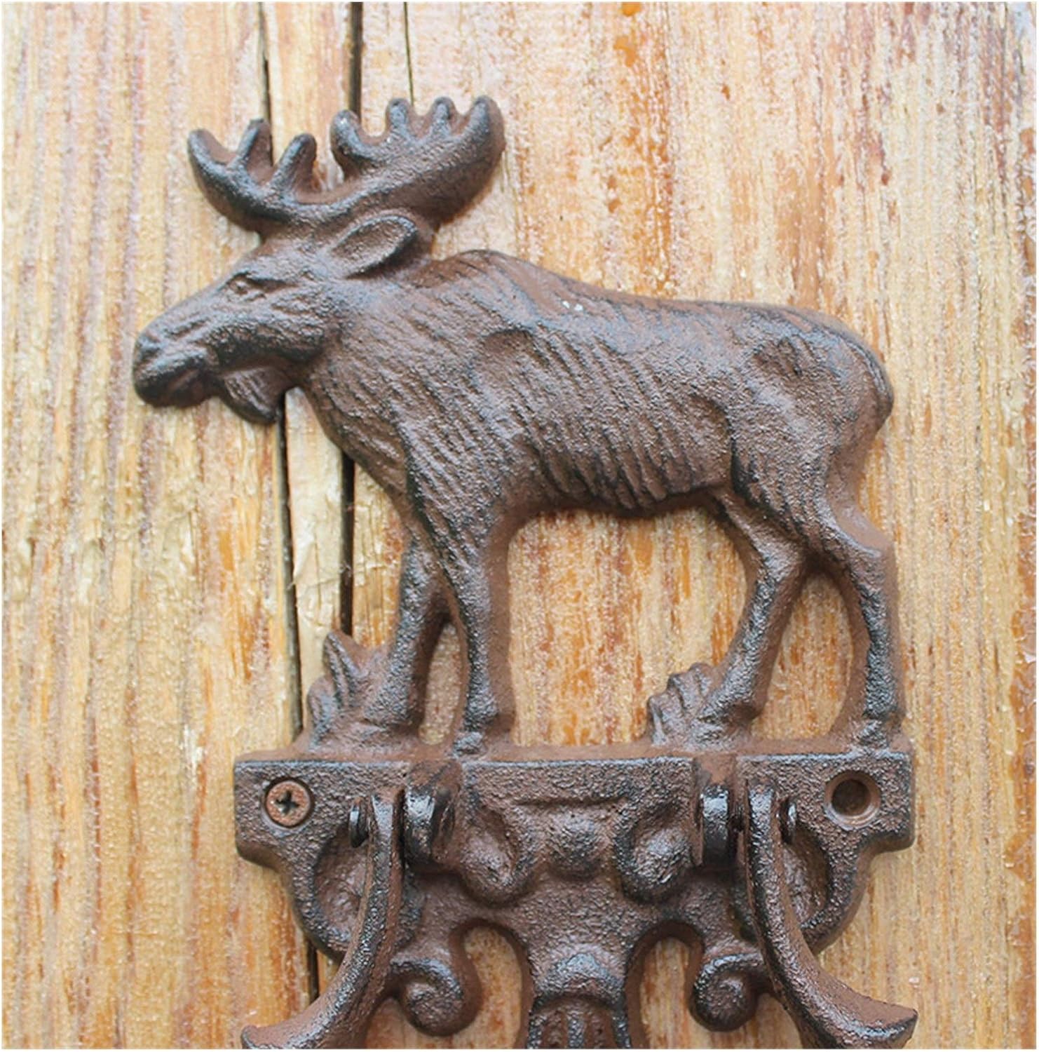 Door Knocker,Door Knockers for Front Door 2 Cast Iron Door Knocker Elk Moose Decorative Doorknocker Traditional Vintage Style Animal Door Handle Door Latch Brown