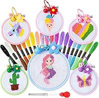 Vista 1 de Chuangdi 6 Sets Cross Stitch Kits for Beginners Embroidery Kit Cross Stitch for Beginner Embroidery Stitches Practice Needlepoint for Starters