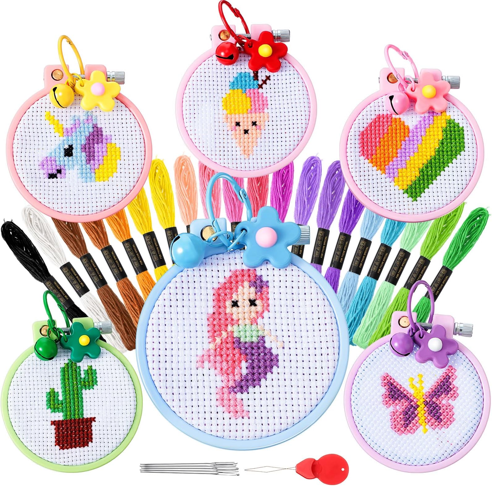 Chuangdi 6 Sets Cross Stitch Kits for Kids Embroidery Kit for Beginners Embroidery Stitches Practice Kit Beginner Embroidery Kit Starters Cross Stitch Kits Stamped Needlepoint Kits for Beginners