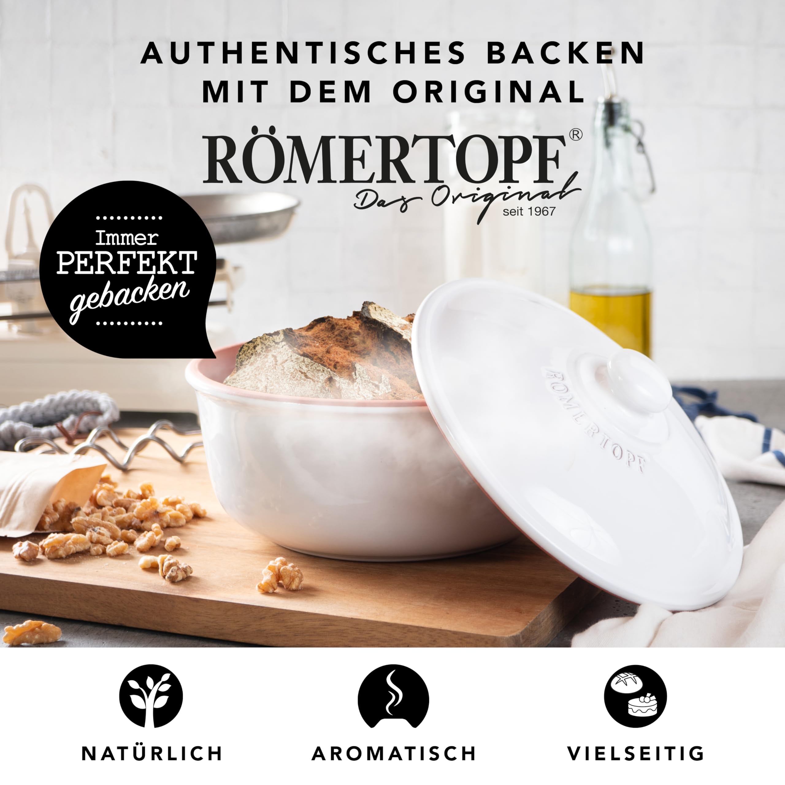 Römertopf garnek do pieczenia chleba z naturalnej gliny – Ø 23 cm – pieczenie chleba z oryginałem – dla przewiewnej miękiszu i chrupiącej skórki