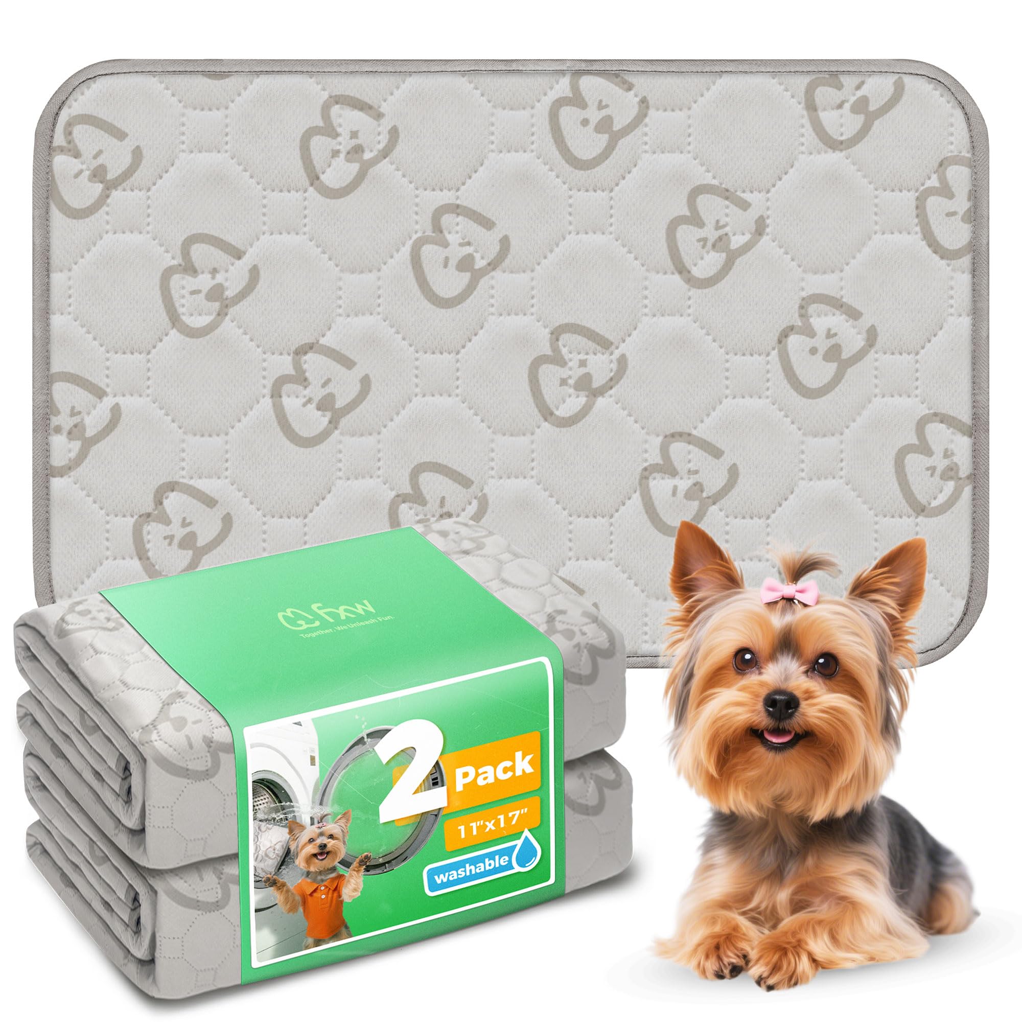 FXW Washable Pee Pads for Dogs, Leak-Proof & Non-Slip, Specifically Designed for 18inch Cages, 11" x 17" Rectangle, Khaki, 2 Packs