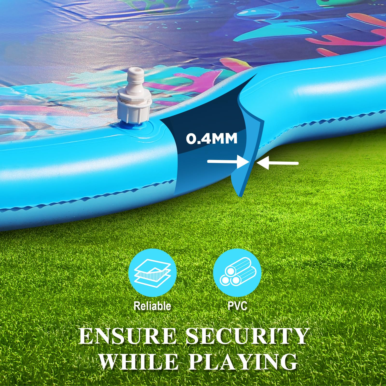 ChlorBlu Splash Pad,186CM Almohadilla Aspersor de Juego PVC, Tapete de Juegos de Agua para Actividades Familiares,Aspersor de Agua para Niños y Perros,Juguetes Acuáticos para Exteriores Fiesta Jardín