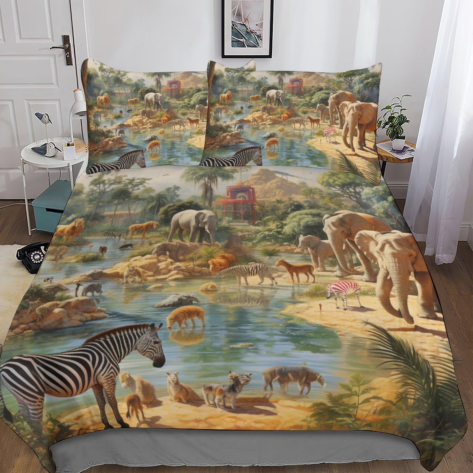 Housse de couette safari en microfibre pour lit enfant avec ses taies d'oreiller