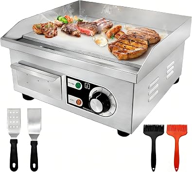 14" Commercial Electric Griddle,Electric Countertop Flat Top Griddle,110V 1500W Electric Flat Top Grill,Non-Stick Restaurant Teppanyaki Stainless Steel Grill,Adjustable Temperature Control