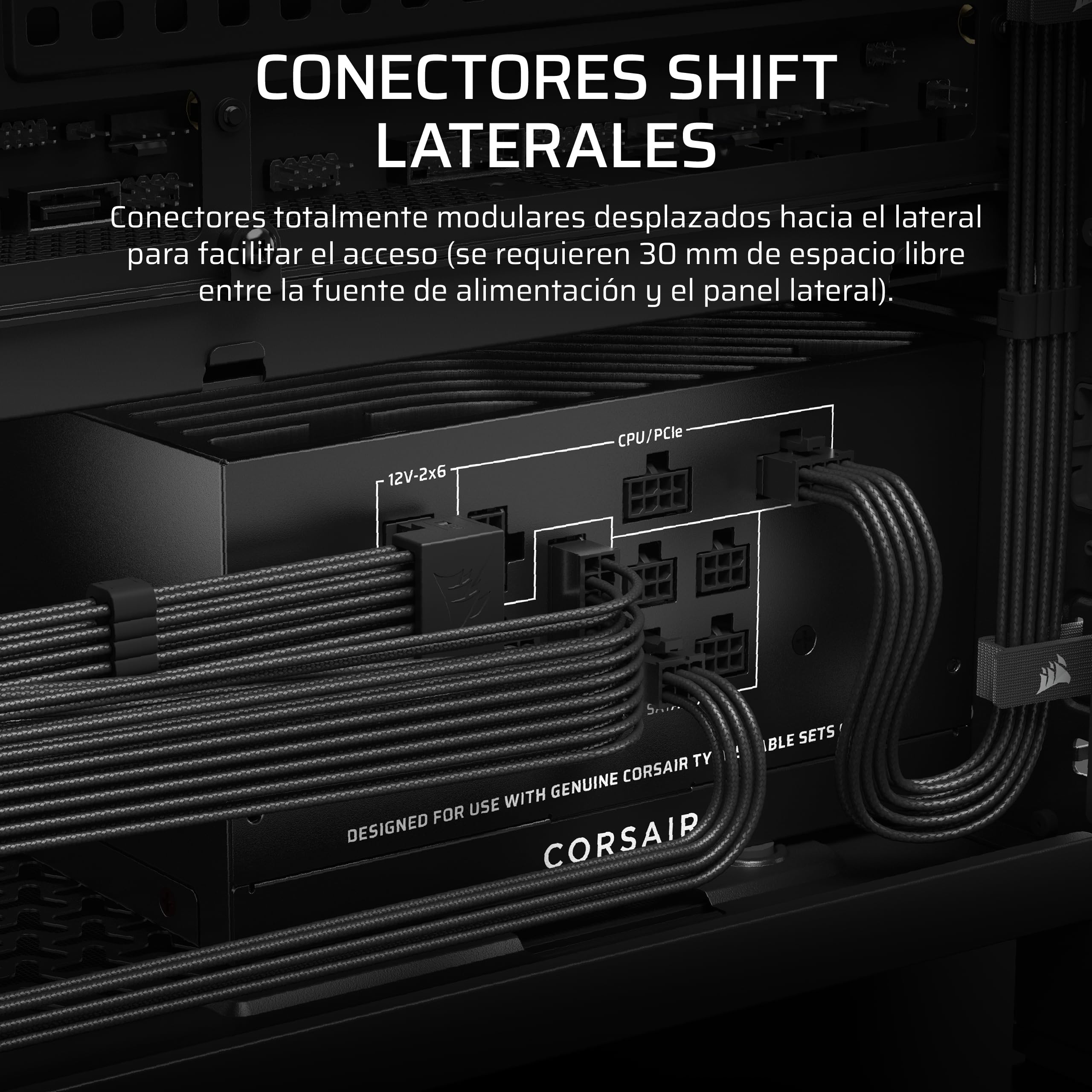 CORSAIR RM850x Shift (2025) Fuente de Alimentación ATX Totalmente Modular – Interfaz Lateral Modular, 12V-2x6, ATX 3.1 y PCIe 5.1, Condensadores de 105°C, Cybenetics Gold – Negro