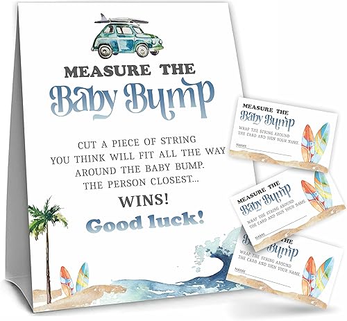 Miniatura 1 de Measure The Baby Bumb Babyshower, Baby On Board How Big is Mommy's Belly Babyshower, juegos de fiesta (1 letrero y 50 tarjetas)-DWLK-A08