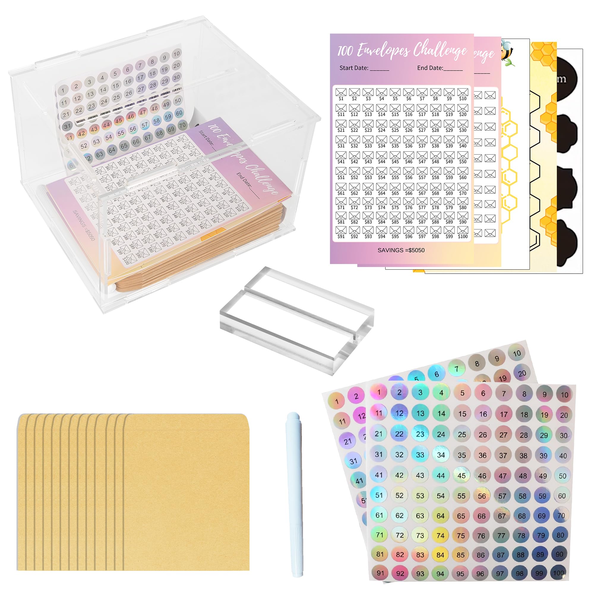 即購入OK★ボックス付き★100days savings challenge LMWNFEU 100 Envelope Challenge Kit - Save 5050 Dollars in 100 Days