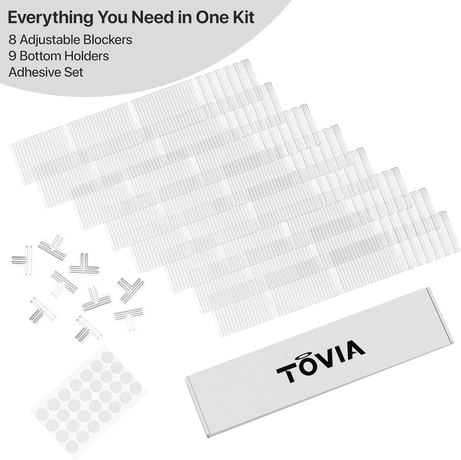 Tovia Clear Under Couch Blocker, Pets & Baby Toy Blocker, Adjustable Barrier for Under Sofa & Furniture, 100 Inch Coverage, Floor-Safe Adhesive Base, Removable Panels for Easy Cleaning