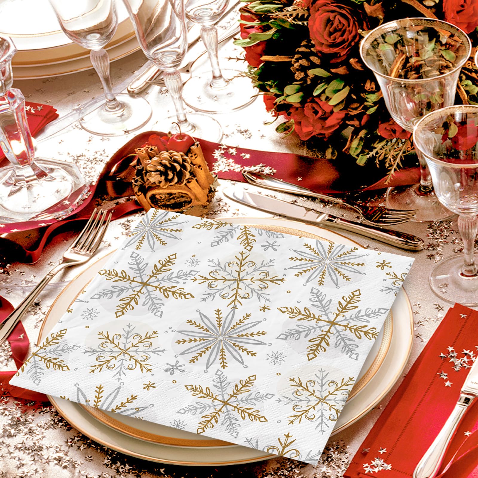 FEKIDO Christmas Cloth Napkins Set Of 4, Red Polyester Dinner Napkins Washable - View #2