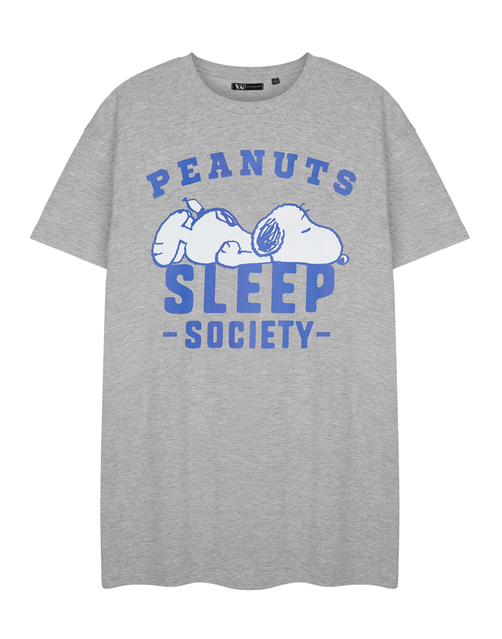 Peanuts Snoopy Womens Grey Short Sleeve Nightdress | Sleep Society Nightwear | Graphic Tee Nightie | Cute Snoopy PJ Dress for Ladies | Comfortable Sleepwear Apparel