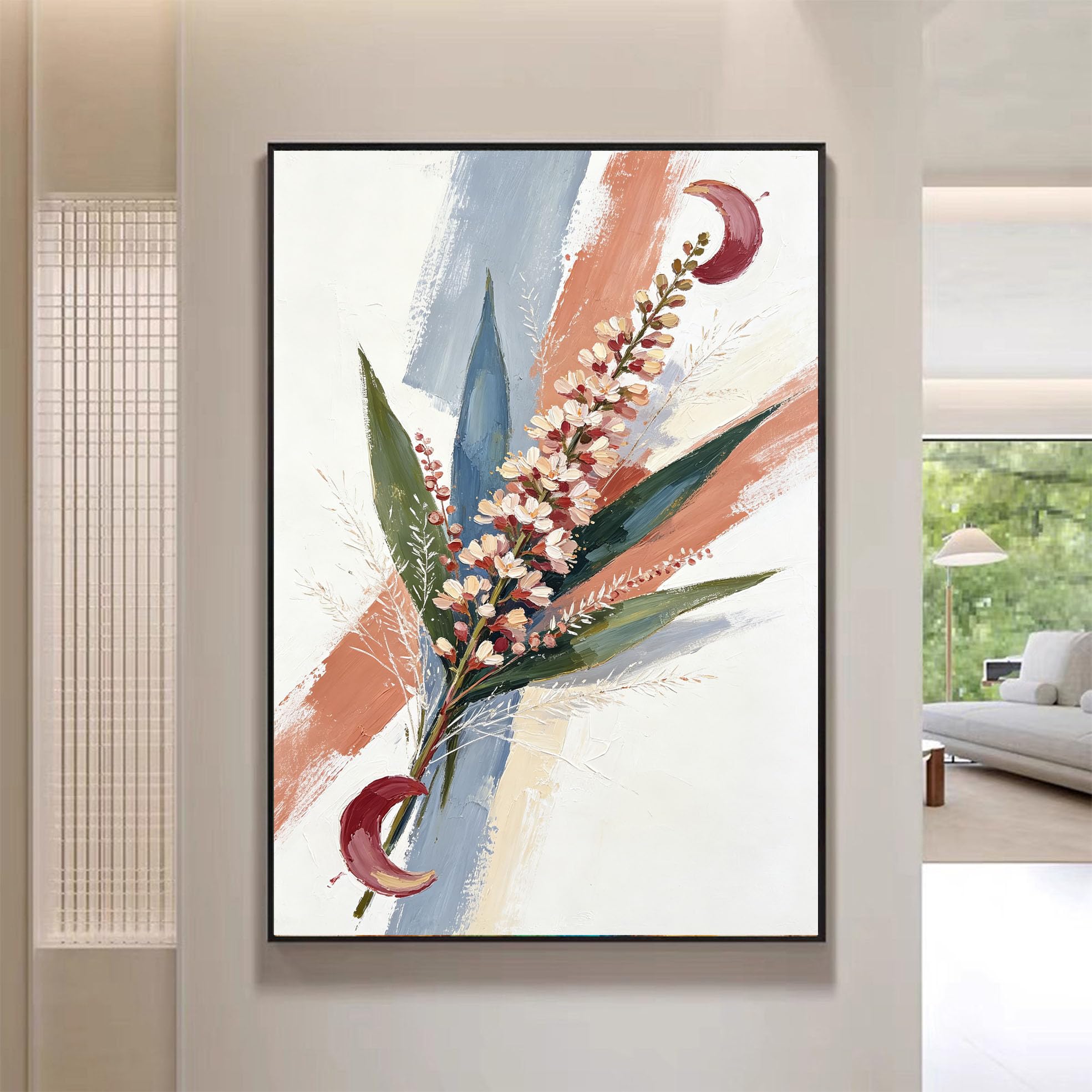 LCDIUDIU Dipinto Ad Olio Floreale Materico Dipinto A Mano, Senza Cornice, Bouquet Di Fiori Astratto Su Tela, Opera D'Arte Botanica Moderna, Decorazione Murale per Soggiorno E Camera da Letto, 90X130