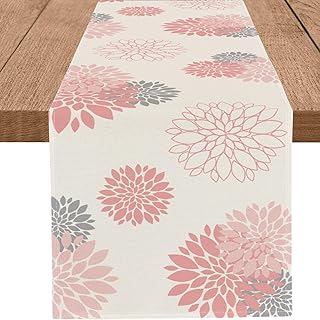 Pink Gray Table Runner Dahlia Pinnata Flower Beige Table Runners Modern ...