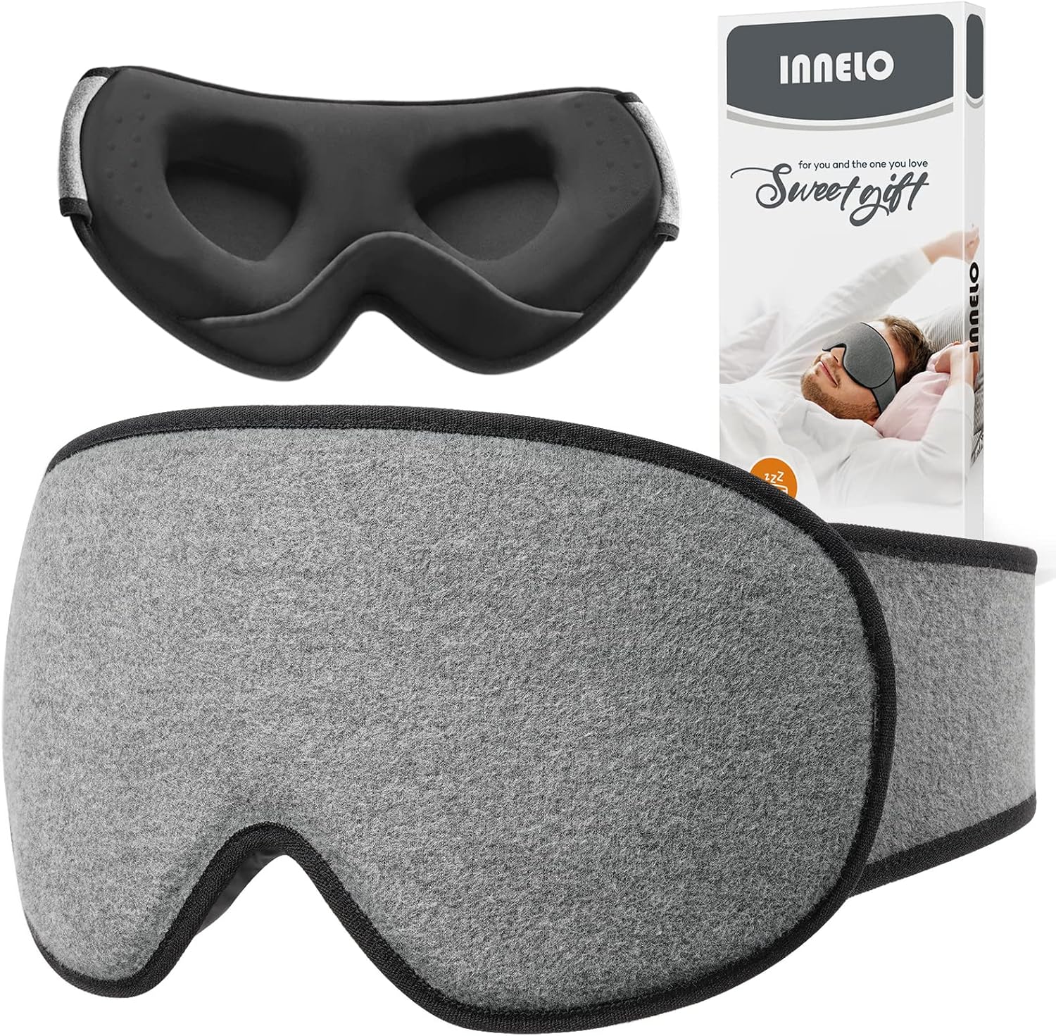 INNELO Sleep Eye Mask, Ultra Soft Breathable Sleeping Eye Mask with Adjustable Strap, Comfortable Wearing, for Men,Women and Kids, for Travel, Nap Sleeping, Shift Work, Travel