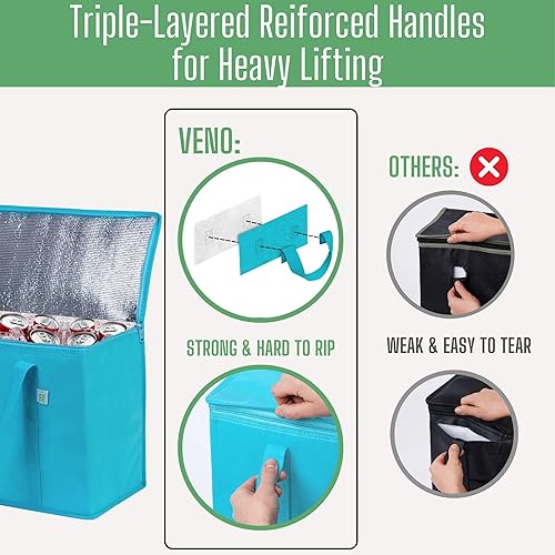Miniatura 5 de VENO Bolsas de comestibles reutilizables aisladas, bolsa de entrega de alimentos, duradera, resistente, grande, plegable, cremallera resistente
