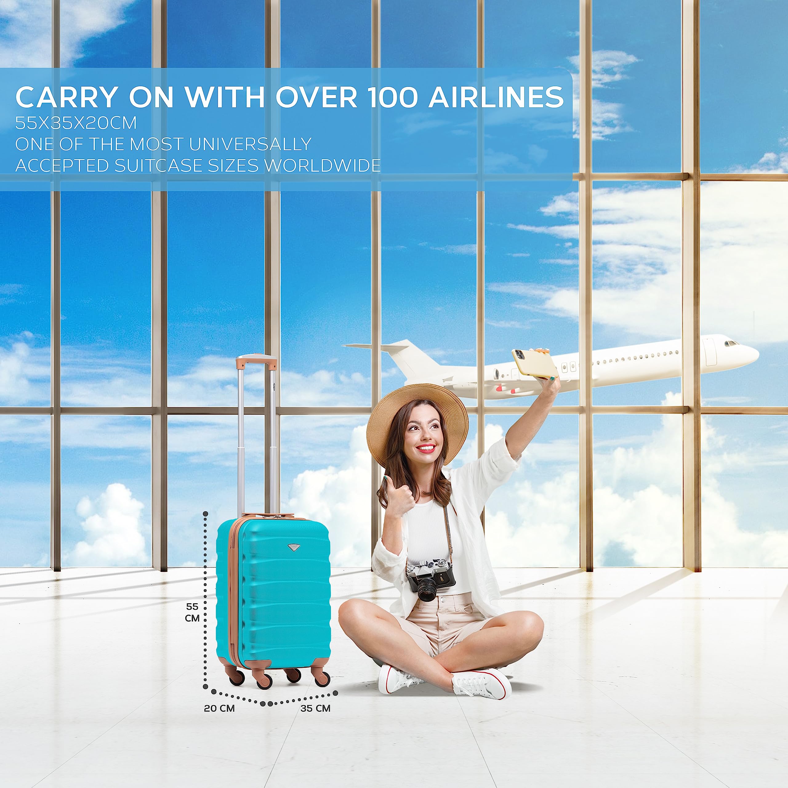 Flight Knight Cabin Suitcase 55x35x20, Carry On for Over 100 Airlines Like Ryanair, EasyJet, British Airways, Virgin Atlantic Lightweight Small Durable Cabin Bag, ABS Hard Shell, Hand Luggage