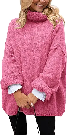 PRETTYGARDEN Women's Knit Oversized Sweater Fall Fashion Casual Long Sleeve Turtleneck Chunky Pullover Tops Winter Clothing