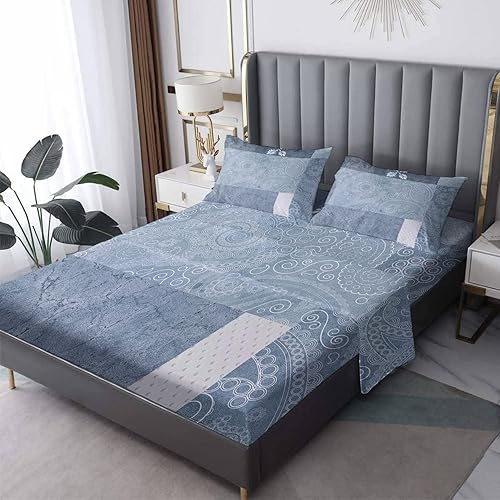 Juego de sábanas de cachemira divididas tamaño King para cama ajustable, sábanas y fundas de almohada vintage, 5 piezas, juego de sábanas con patrón