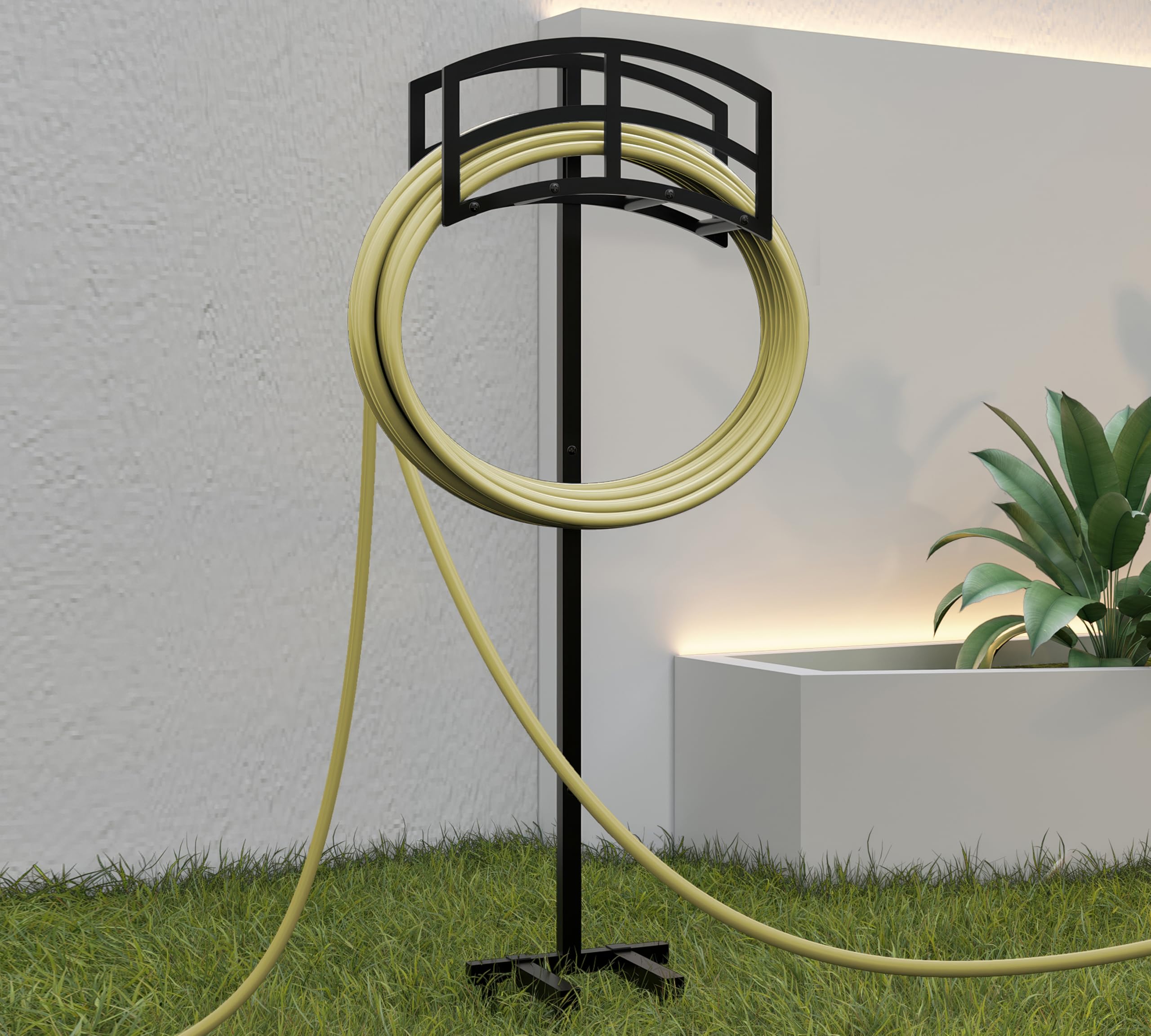 Kingson Freistehender Gartenschlauchhalter, robuster Metall-Wasserschlauchhalter-Aufbewahrungsständer, fasst 45,7 m Schlauch für Außenbereich, Terrasse, Rasen und Hof, Schwarz