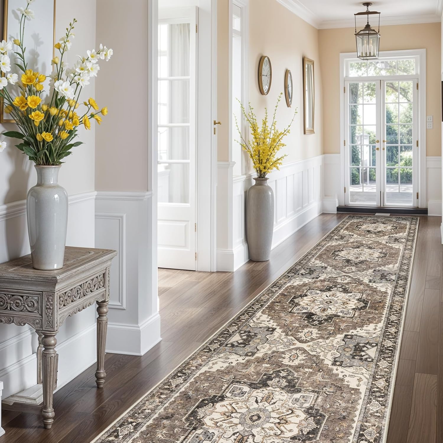RUUGME 3x16 Washable Runner Rug - Hallway Rug Distressed Mats Non-Slip Soft Room Floor Carpet for Dining Room (Beige,3x16)