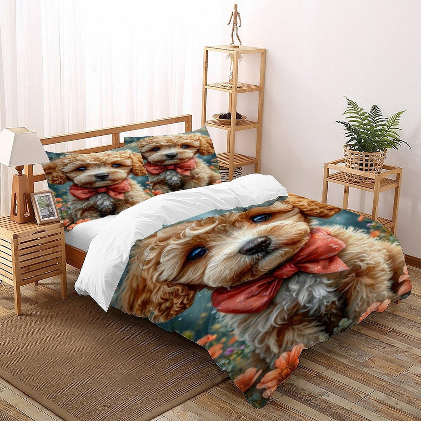 Housse de couette chien respirante et anti-transpiration parure de lit 135x200 motif animaux 3D