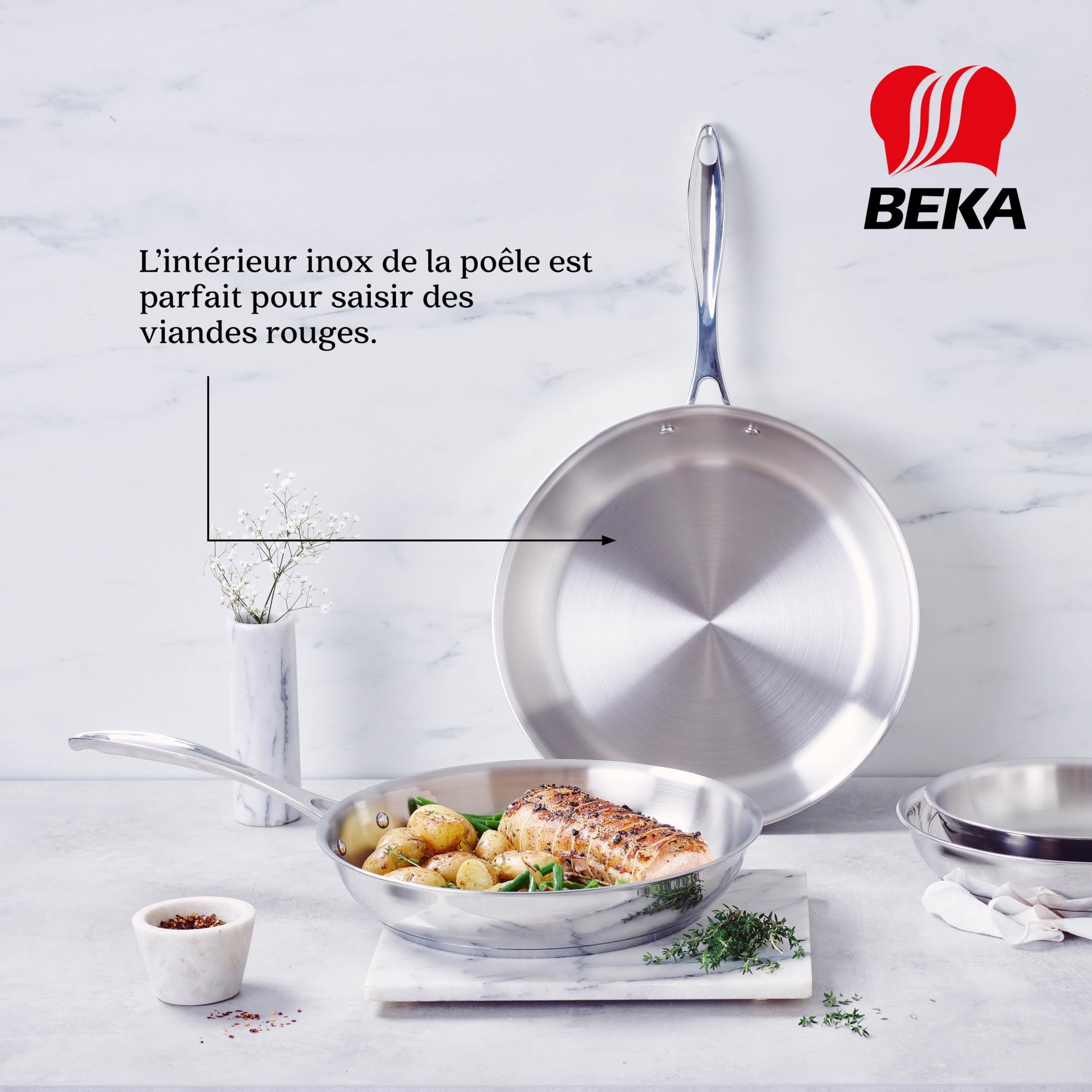 Beka Chef - Poêle Inox 18/10 - 20 cm - Tous Feux Compatible Induction - Acier Inoxydable