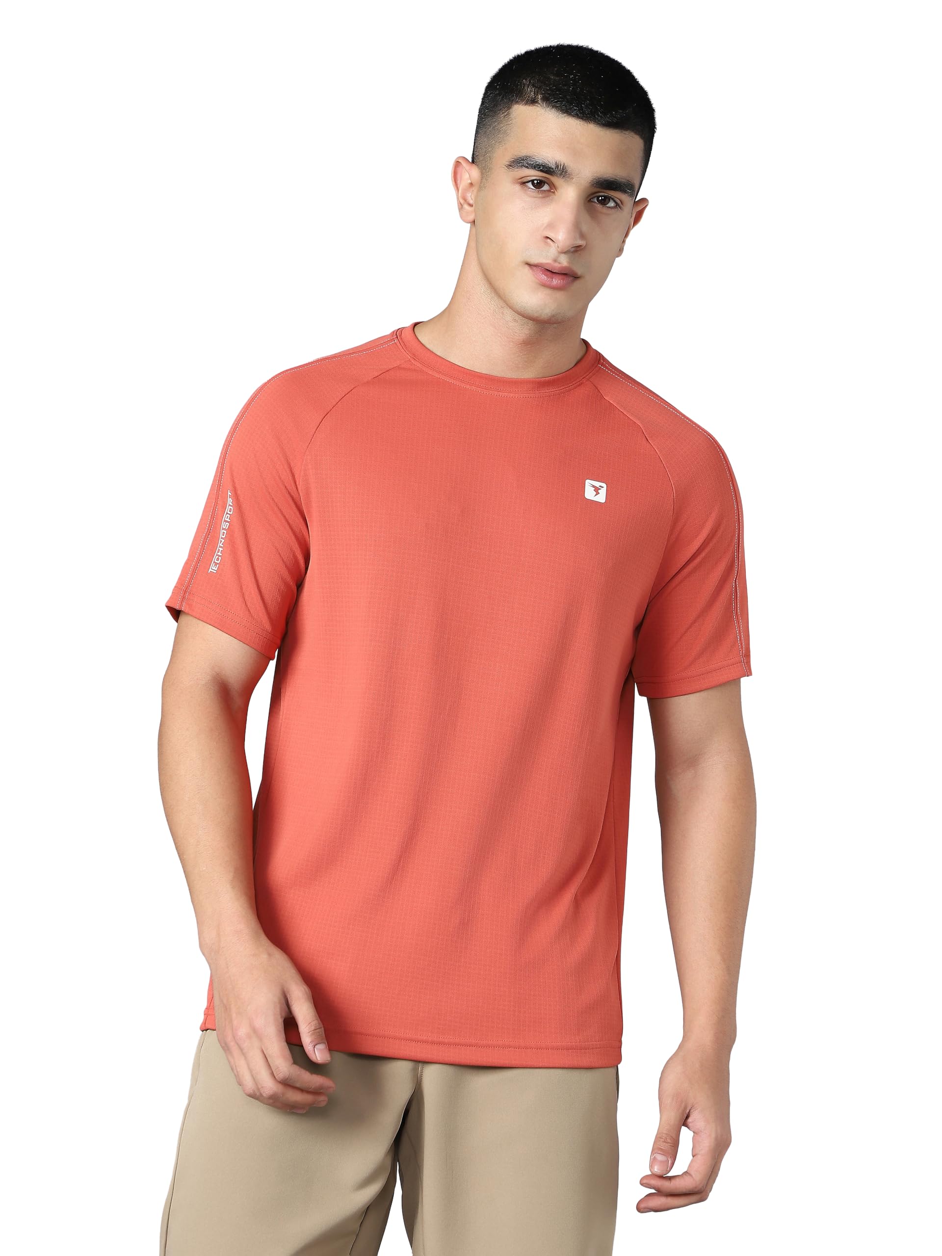 TECHNOSPORT Men Gym T Shirt Regular Fit Round Neck TECHNOCOOL+ Sweat Wicking Polyester Raglan Sleeve Tshirt for Men Workout Quick Dry UPF50+ Anti Microbial-image-3