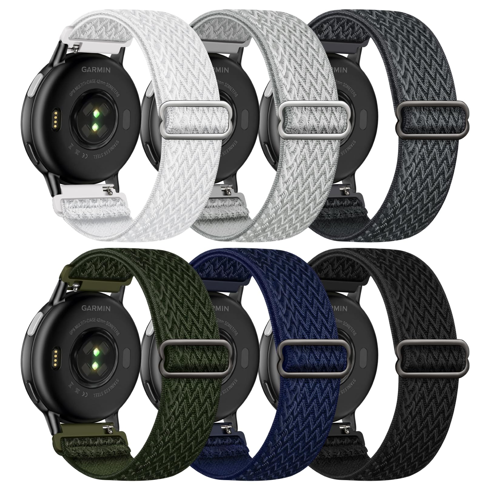 Butifacion 6 Pack 20mm Stretchy Watch Bands Compatible with Garmin Vivoactive 5/6/Forerunner 55/165, Nylon Elastic Fabric Adjustable Sport Straps Replacement Wristbands for Garmin Venu Sq 2 Women Men — view 10