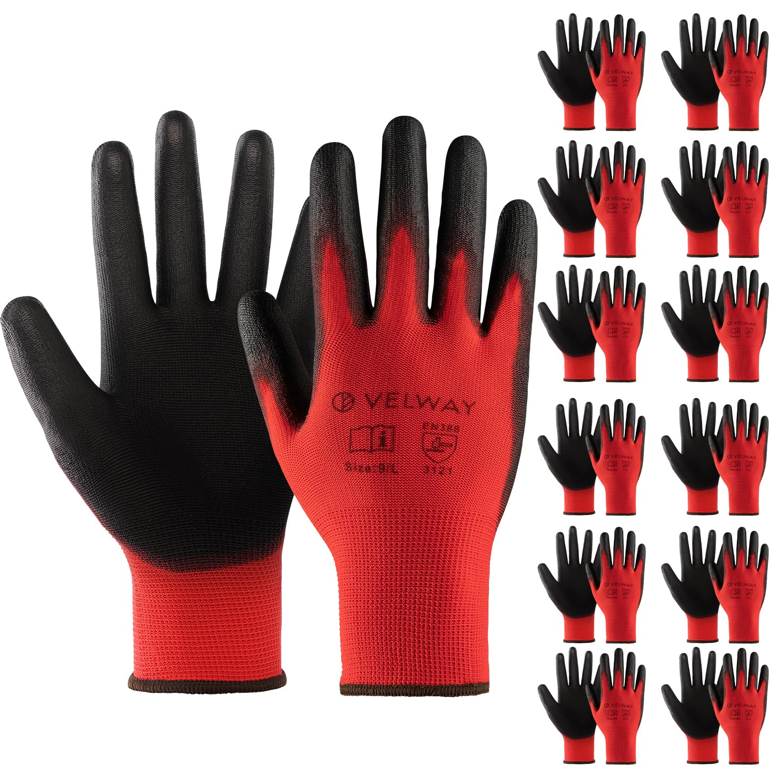 Velway Safety Work Gloves Firm Grip Gardening Non Slip PU Coated Lightweight New