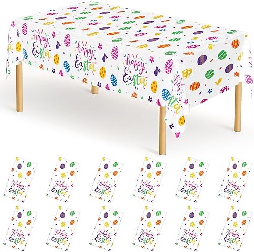 Miniatura 75 de Paquete de 4 manteles desechables de plástico para fiestas, 54" x 108" manteles rectangulares blancos y dorados, mantel impermeable para mesas Punto